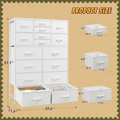 57“H Dresser for Bedroom with Multiple Drawers,Dressers & Chests of Drawers for Bedroom,Large White Dresser, Sturdy Metal Frame & Wood Top,Entryway, Hallway