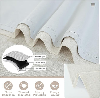 DriftAway Double Layer Linen Blackout Tie Up Curtains Thermal Insulated Fully Lined Balloon Roman Shade Bathroom Window Adjustable Rod Pocket for Small Window 25 Inch by 47 Inch Beige