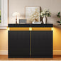 Nightstands Set of 2 with Charging Station & LED Lights, Modern Small Fluted Bedside & End Tables with 3 Drawers, Sliding Top & Hidden Storage, Wooden Farmhouse Night Stand for Bedroom Office, Black