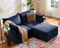 ABCASA Luxury Modular Sectional Sofa, L-Shaped 3-Seat Couch with Storage Ottoman Deep Seat & Reversible Chaise Lounge Chenille Blue for Compact Spaces, Apartments, Dorm