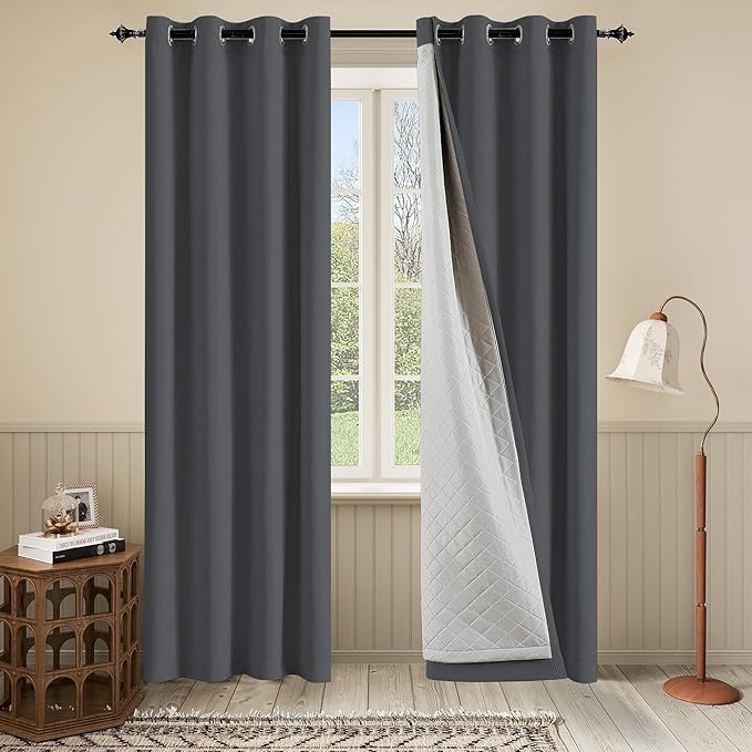 Noise Canceling Curtains Soundproof 3-in-1 Grommet Full Blackout Curtains for Bedroom Living Room 1 Panel（Grey,50x96 Inches）