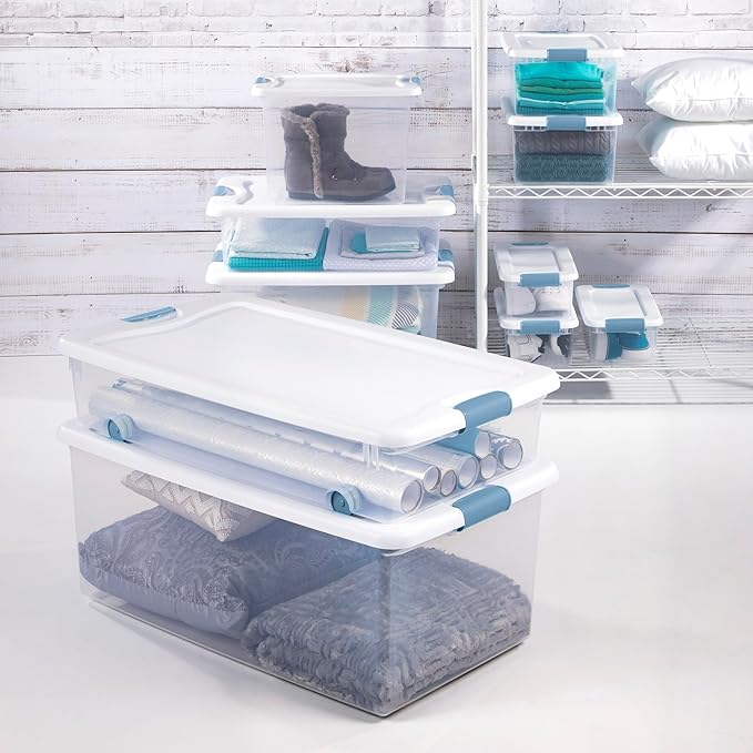Sterilite 24-Pack Latching Box, Under Bed Storage Bins with Lids, Clear Plastic, 15 Quart - Heavy-Duty Organizing Containers for Closet, Bathroom, and Office