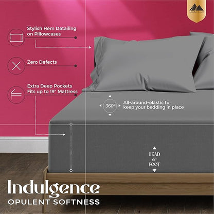 Mayfair Linen 100% Egyptian Cotton Split King Sheets Sets for Adjustable Bed - Luxury 1200 Thread Count Split Top King Sheets (5 PC, Dark Grey), Breathable, Cooling, Sateen Weave 17" Deep Pocket Sheet