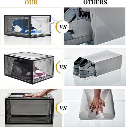 Attelite Upgrade 12pack Shoe Box Storage Containers,Thicken Sturdy Clear Stackable Plastic Shoe Organizer Box with Magnetic Door, X-Large Drop Front Shoe Box