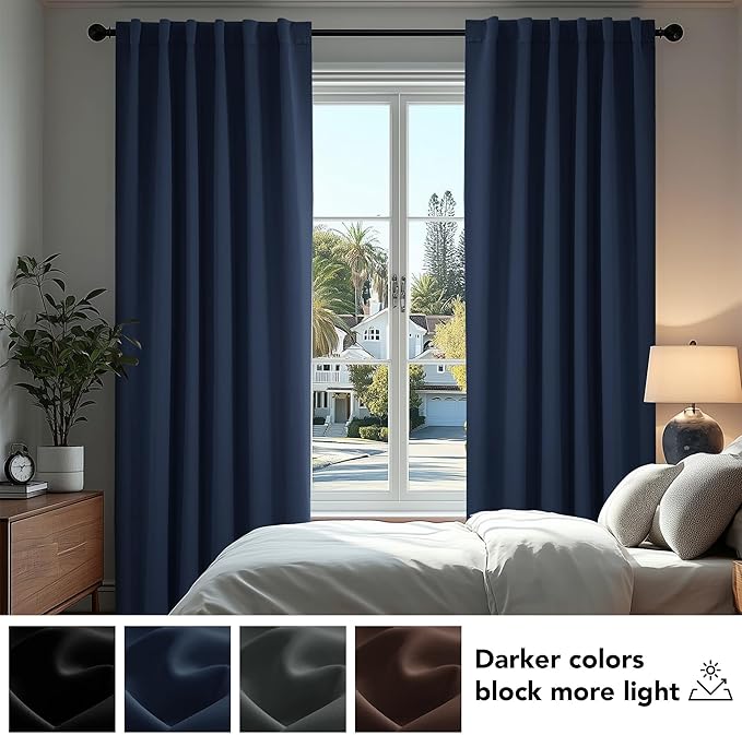 Deconovo Blackout Curtains, Thermal Insulated, W70 x L108 2 Panels, Back Tab, Machine Washable, Room-Darkening Drapes for Bedroom/Living Room Navy Blue