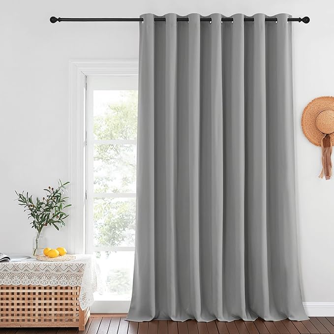 NICETOWN Silver Grey Blackout Curtains for Bedroom/Living Room 132 Inch Length - Thermal Insulated Room Darkening Grommet Top Window Curtains (100 by 132 - Inch, 1 Panel)