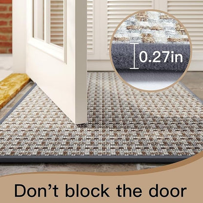 Door Mat Entrance 24"x35", Dirt Resistant and Absorbent, Non-Slip Rubber Backing Floor Mats, Easy Clean Low-Profile Doormat for Entryway, Front Door, Inside Entrance, Grey