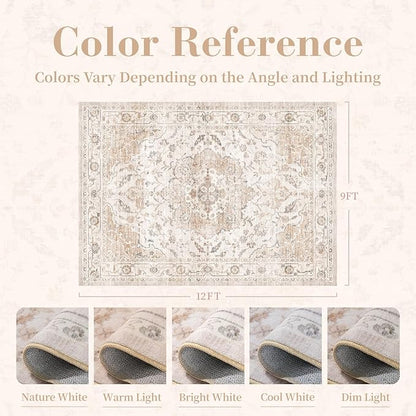 PADOOR 9X12 Area Rug,Rugs for Living Room,Soft Beige Rugs for Bedroom,Machine Washable Rug Non Slip Carpet for Dining Room Living Room Bedside Office