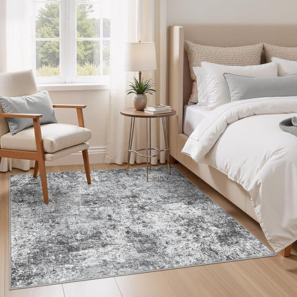 Square Area Rug Living Room Rugs - 6x6 Washable Large Soft Indoor Neutral Modern Abstract Low Pile Rug Carpet for Bedroom Dining Room Farmhouse Home Office - Grey