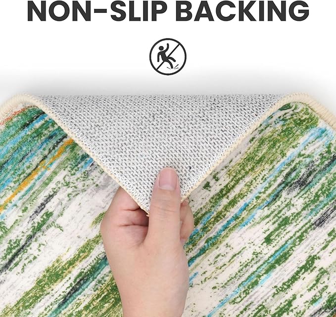 2x3 Modern Abstract Rug for Entryway, Green Grey Multi Super Soft Small Washable Area Rug, Non-Slip Kitchen Rugs, Low-Pile Mat for Bedside, Foyer, Indoor Door Mat