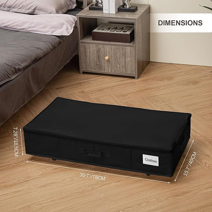 Under Bed Storage with Wheels, 2 Pack Under Bed Storage Containers with Label Holders for Clothes, Shoes and Blankets, Rolling Underbed Shoe Organizer with Cover, Black (30.71x15.7x7.28 in)