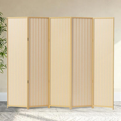 5 Panel Room Divider and Extra Wide Folding Privacy Screen, 79" W x 67" H, Bamboo Room Divider for Room Separation.