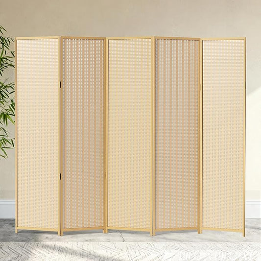 5 Panel Room Divider and Extra Wide Folding Privacy Screen, 79" W x 67" H, Bamboo Room Divider for Room Separation.