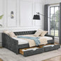 Favfurish Queen Size Daybed with Two Drawers, Upholstered Tufted Sofa Bed with Button on Back and Copper Nail on Waved Shape Arms for Small Space,Livingroom,Bedroom,Grey (84.5"x63.5"x26.5")