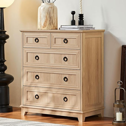 Farmhouse 5 Drawer Dresser for Bedroom Set of 2, 33.2" Tall Small Dressers & Chest of Drawers, Rustic Wood Dresser with Metal Handle, Storage Organizer Closet for Living Room, Hallway,Entryway