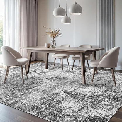 Area Rug Living Room Rugs - 10x12 Washable Large Soft Indoor Neutral Modern Abstract Low Pile Rug Carpet for Bedroom Dining Room Farmhouse Home Office - Grey