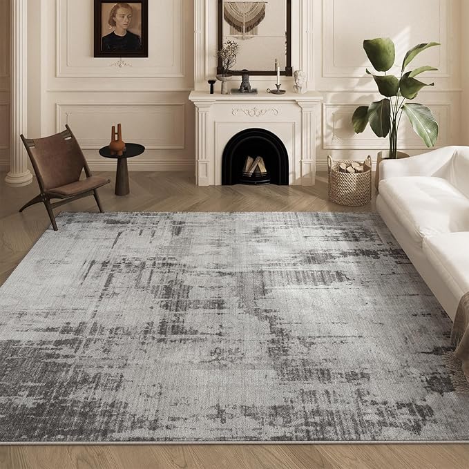 Machine Washable Area Rugs 5x7, Modern Abstract Soft Rugs for Living Room Neutral Large Carpet for Bedroom Floor Non Slip Rug Under Dining Table Bed Grey Home Office | Grey