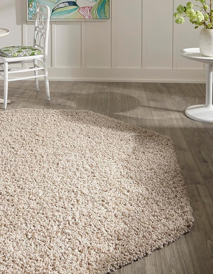 Unique Loom Solid Shag Collection Area Rug (4' Octagon, Taupe)