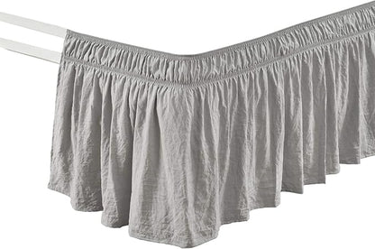 Lush Decor Ruched Ruffle Elastic Easy Wrap Around Bed Skirt Single Twin/Twin XL/Full Light Gray - Twin Bed Skirt - Dust Ruffle - Gray Bedskirts