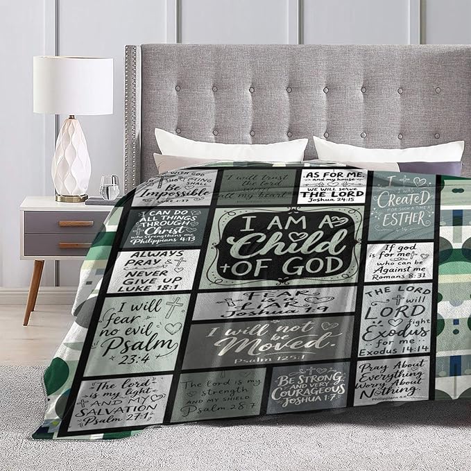 Christian Throw Blanket for Couch, Inspirational Gift for Women, Soft Plush Flannel Blanket, 40"x 50" Thoughts and Prayers Blankets for Bedroom Sofa Living Room Christmas Halloween Decoration
