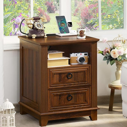 Bedroom Dresser and Nightstand Sets 4 Piece, Farmhouse 6 Drawers Dresser & 40.5" Tall Chest of Drawers,18" Nightstands with Charging Station,54" Wide Furniture Dressers for Bedroom,Living Room