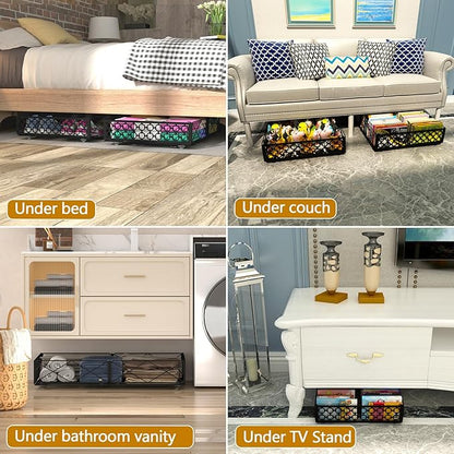 NADAMOO Under Bed Storage with Wheels, 1 Pack Rolling Under Bed Storage Containers, Foldable Metal Under the Bed Organizer Bins for Bedroom Clothes Shoes Blankets | with Wheels, 1 Pack, Rolling, Foldable, for Bedroom, Clothes