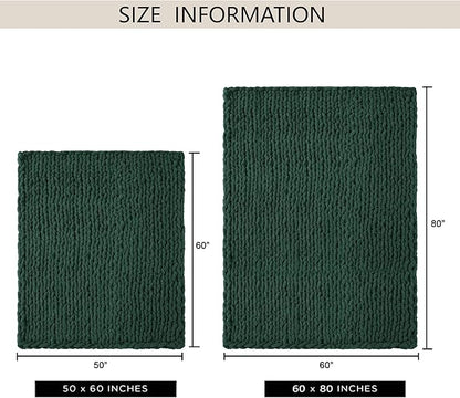 Chunky Knit Throw Blanket 60"X 80", 100% Handmade with Soft Chenille Yarn, 4.4lbs Thick Cable Knitted Blankets, Large Rope Knot Crochet Throws for Couch Sofa Bed Home Decor, Dark Green