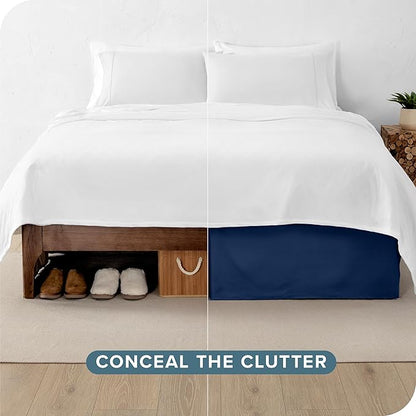 Bare Home California King Bed Skirt - 15-Inch Tailored Drop Easy Fit - Bed Skirt for Cal King Beds - Center & Corner Pleats (Cal King, Dark Blue)