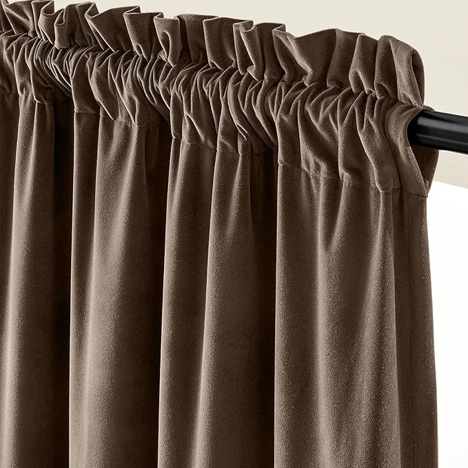 Lazzzy Velvet Blackout Curtains Thermal Insulated Room Window Drapes Super Soft Luxury Curtains for Living Room Bedroom Rod Pocket 2 Panels, Truffle, 52" W x 72" L