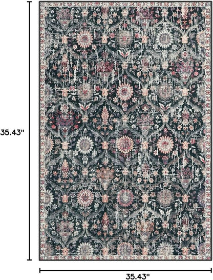 Lahome Moroccan Machine Washable Rugs for Living Room, 4x6 Rug for Bedroom Non-Slip Vintage Trellis Ultra-Thin Throw Carpet for Dining Room Office Nursery, Black/Multi