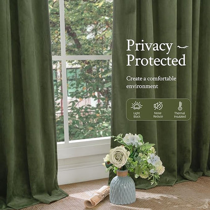 LAMIT Sage Green Velvet Curtains 84 Inch Length for Living Room, Super Soft Thermal Insulated Room Darkening Panels Privacy Back Tab and Rod Pocket Spring Drapes for Bedroom, 2 Panels, 52 x 84 Inch