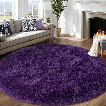 Round Purple Rug for Bedroom, 6 ft Circle Area Rugs for Living Room, Soft Fluffy Shag Carpet for Teen Girls Boys Nursery Room Dorm Home Decor Aesthetic