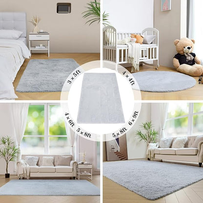 duduta Grey Fluffy Round Rug 4x4 ft, Shag Fuzzy Plush Circle Throw Rug for Nursery Bedroom Living Room Home Decor
