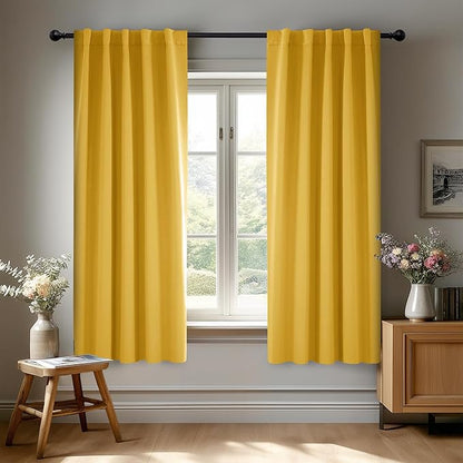 Deconovo Short Blackout Curtains for Small Windows Thermal Insulated Rod Pocket and Back Tab Curtains 42Wx45L Inch Mellow Yellow 2 Panels