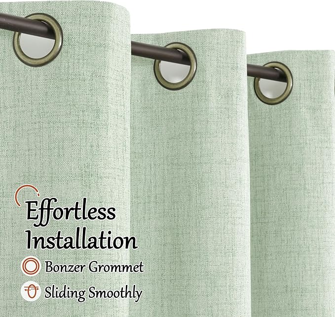 Sage Green Blackout Curtains for Bedroom - Linen Curtains 45 Inch Length Thermal Insulated Privacy Burlap Boho Window Drapes for Basement Scandi Farmhouse Nursery, 2 Panels, Each 52" Wide