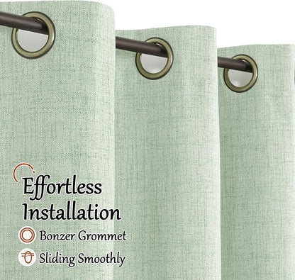 Sage Green Blackout Curtains for Living Room - Spring Linen Curtains 84 Inch Length Thermal Insulated Privacy Burlap Window Drapes for Bedroom Scandinavian Farmhouse, 2 Panels Each 52" Wide