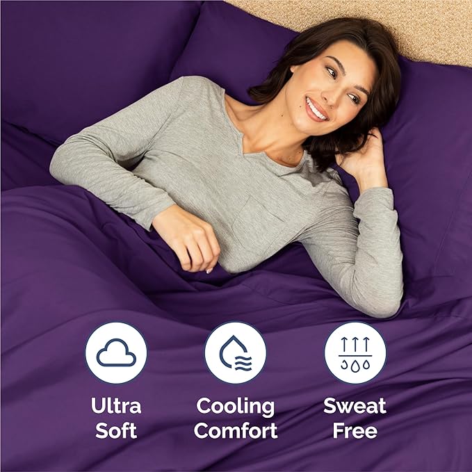 King 6 Piece Sheet Set - Cooling, Comfy & Breathable - Hotel Luxury Bedding, Includes Fitted Sheet for Women, Men, Kids and Teens - 1 Flat, 1 Fitted Sheet, 4 Pillowcases with Deep Pockets - Purple