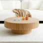 LKTART Round Coffee Table for Living Room, Accent Fluted Drum Coffee Table with Storage, Modern Solid Wood Circle Center Tea Table for Small Space Apartment (31.5''D×14''H-Natural)