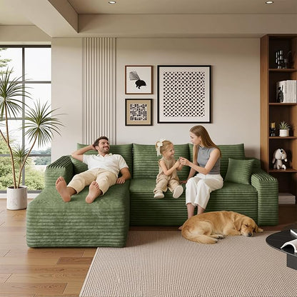 96" Sectional Couches for Living Room Modern Modular Sofa with L-Shape Couchs Upholstered Boneless Couch Deep Seat Sectional Couch with Chaise (Green, 96" Left Facing Chaise+2Seaters)