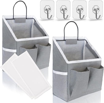 Kanrichu 2pcs Small Wall Hanging Baskets for Organizing, Wall Hanging Storage Bag as Over the Door Organizer, Wall File Organizer, Rv Storage and Organization. For Bedroom, Office, Camper (Gray)
