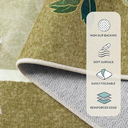 Lahome Peacock Area Rugs 8x10, Soft Washable 8x10 Rugs for Living Room, Floral Non Slip Vintage Ultra-Thin Stain Resistance Large Carpet for Bedroom Office Farmhouse Dining Room, Beige