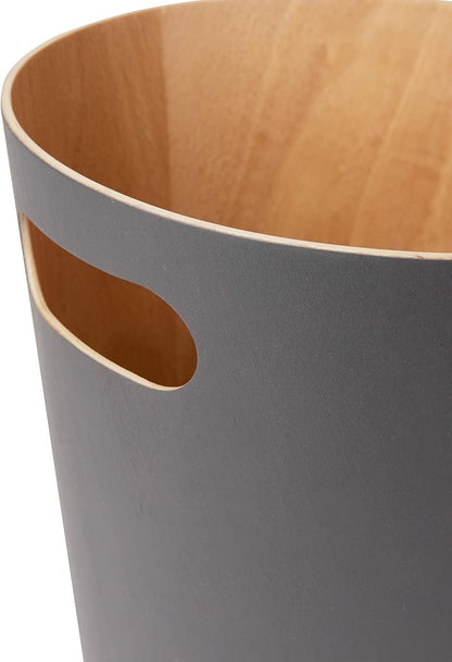 Umbra Woodrow 2-Gallon Modern Wooden Trash Can Wastebasket, Attractive Bin for Garbage or Recycling, Suitable for Home or Office, Dark Grey/Natural