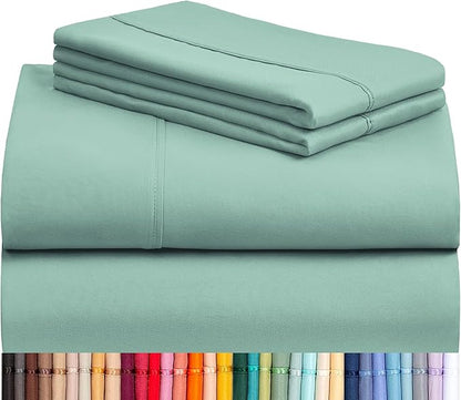 LuxClub 4 PC Queen Sheet Set, Deep Pockets Wrinkle Free Cooling Bed Sheets Hotel Bedding for Women, Men, Includes 1 Fitted Sheet, 1 Flat Sheet and 2 Pillowcases-Silky Soft Light Teal