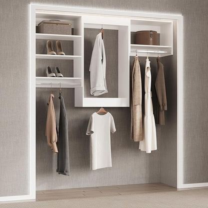 Tall Hanging Closet Unit, Modular Closet System, Wood Closet System Organizer with Storage for Walk In Closets, Clothing Rack Wardrobe Closet for Hanging Clothes, Bedroom, White, 22.5"W