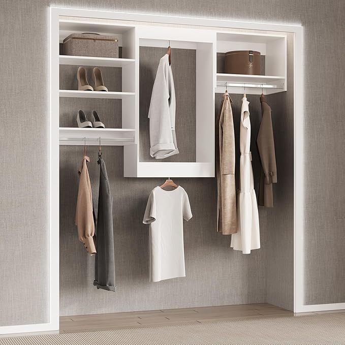Double Hanging Closet Unit, Modular Wood Closet System Organizer with Storage, White, 25.5"W