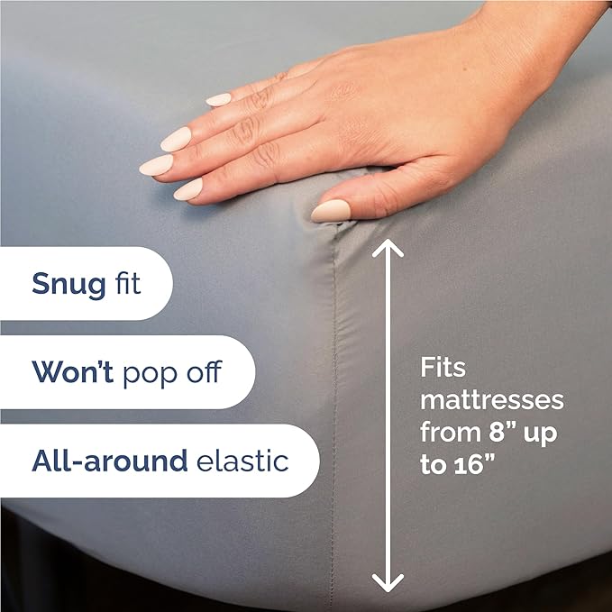 Full 6 Piece Sheet Set - Cooling, Comfy & Breathable - Hotel Luxury Bedding, Includes Fitted Sheet for Women, Men, Kids & Teens - 1 Flat, 1 Fitted Sheet, 4 Pillowcases with Deep Pockets - Steel Blue