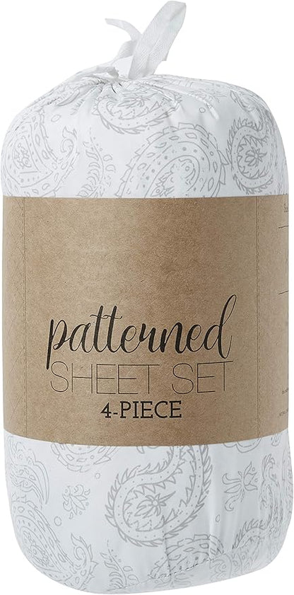 Linen Market 4 Piece King Sheet Set - Breathable, Double-Brushed Patterned Cooling Sheets – Oeko-TEX Certified Ultra Soft & Wrinkle-Free 16" Deep-Pocket King Sheets - Easy Care Coarse Paisley Gray