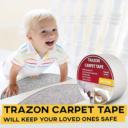 Carpet Tape Double Sided - Rug Tape Grippers for Hardwood Floors and Area Rugs - Carpet Binding Tape Strong Adhesive and Removable, Heavy Duty Stickers Grip Tape, Residue Free (2 Inch / 15 Yards)