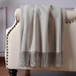 CUDDLE DREAMS Silk Throw Blanket with Hand-Knotted Fringe, Natural, Soft & Breathable (Herringbone Gray)
