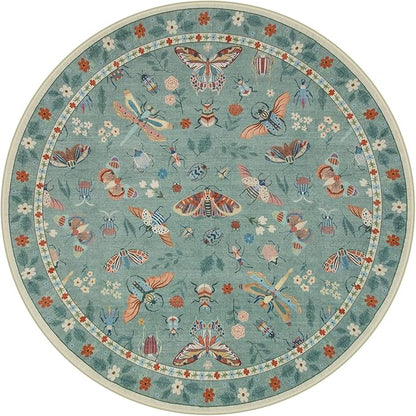 Lahome Insect Washable Round Area Rug, Soft Round Rugs 6ft Ultra-Thin Non-Slip, Boho Large Circle Carpet for Bedroom Living Room Kitchen Nursery, Green